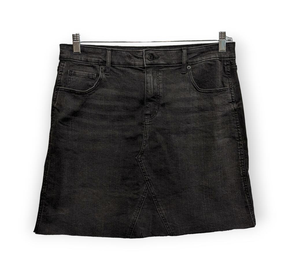 NWOT Old Navy High-Waisted Frayed-Hem Black Jean Skirt Women 14